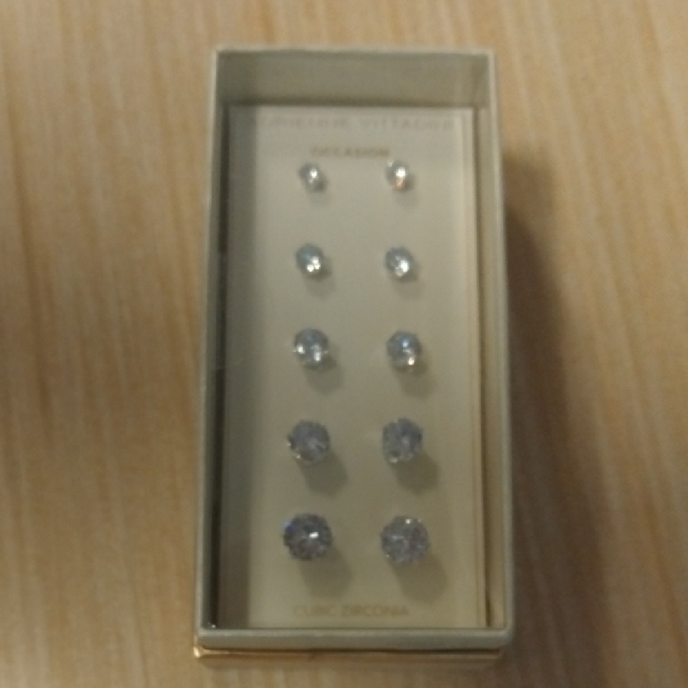 Silver Cubic Zirconia Stud Earrings Set